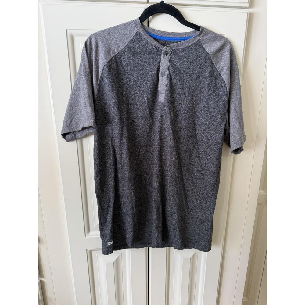 Free Country Mens Micro-Tech Henley‎ Tee Athletic Performance Casual Gray L Top